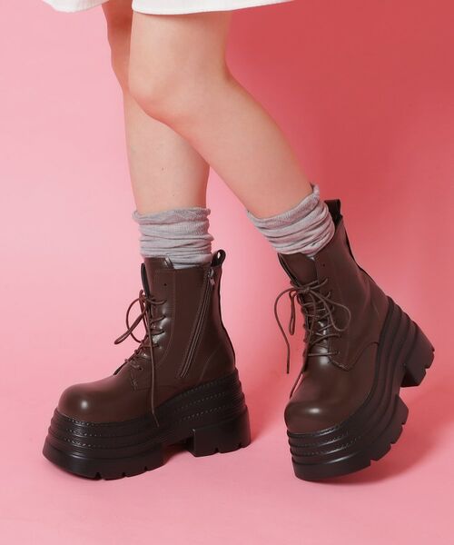 ESPERANZA / エスペランサ ブーツ（ショート丈） | 厚底レースアップ（ブラウン(043)）