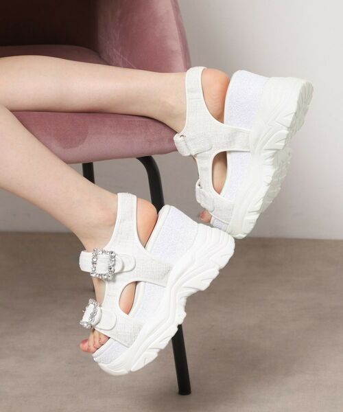 ESPERANZA / エスペランサ サンダル | ツイードWビジュースニーカーソールサンダル(ホワイト(301))