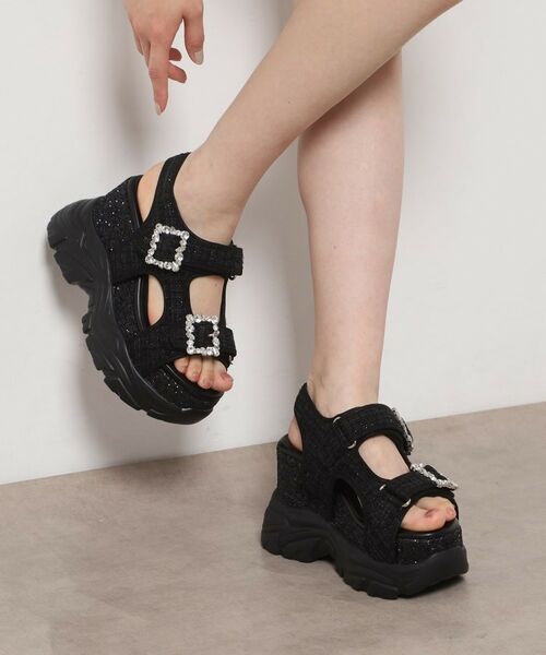 ESPERANZA / エスペランサ サンダル | ツイードWビジュースニーカーソールサンダル(ブラック(319))