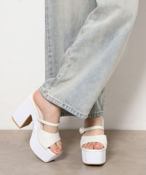 ESPERANZA / エスペランサ サンダル | 【ラク盛り／サンダル】 リピーター続出／脚長美脚 グリッターソールツイードミュール（ホワイト(301)）