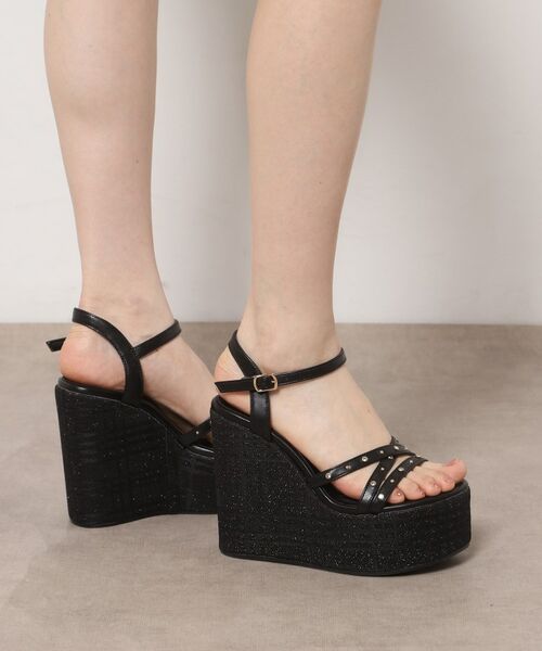 ESPERANZA / エスペランサ サンダル | ビジュースタッズウェッジサンダル（ブラック(019)）