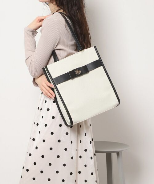 ESPERANZA / エスペランサ トートバッグ | 【新生活・新学期】フロントプレート使い縦型トート（アイボリー(004)）