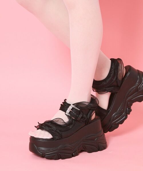 ESPERANZA / エスペランサ サンダル | 厚底ダブルソールシフォンサンダル（ブラック(019)）