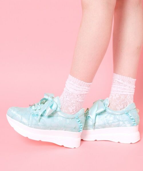 ESPERANZA / エスペランサ スニーカー | 厚底ガーリーリボンレーススニーカー（ブルー(392)）