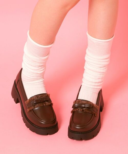 ESPERANZA / エスペランサ パンプス | フリル付きリボンローファー（ブラウン(043)）