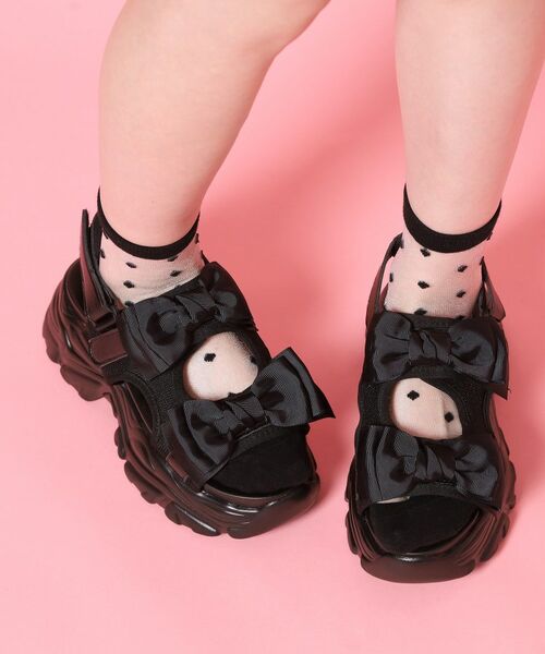 ESPERANZA / エスペランサ サンダル | 厚底ダブルリボンガーリーサンダル（ブラック(019)）