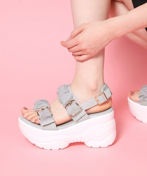 ESPERANZA / エスペランサ サンダル | 厚底シアーギャザーベルトサンダル（グレー(012)）