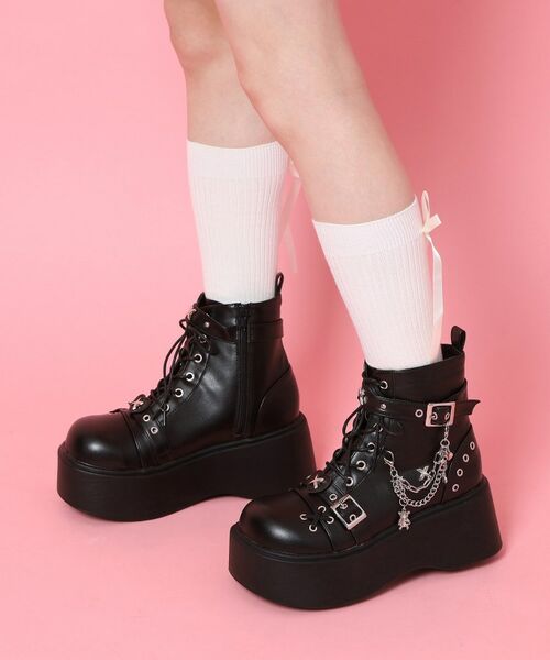 ESPERANZA / エスペランサ ブーツ（ショート丈） | 厚底レースアップ地雷系闇病みかわブーツ（ブラック(019)）