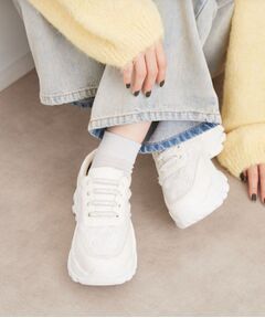 ESPERANZA / エスペランサ スニーカー | 【ゴム紐仕様】シフォンリボン付きジュエルマカロニスニーカー