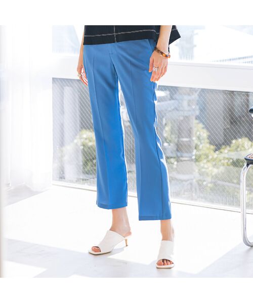 EUCLAID/エウクレイド ジョーゼットフレアパンツ ブルー 36