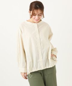 eur3 / エウルキューブ シャツ・ブラウス | 【大きいサイズ】バンドカラーストライプシャツ