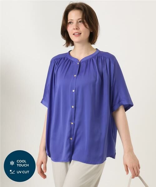eur3 / エウルキューブ シャツ・ブラウス | 【大きいサイズ/a.v.v×eur3】【接触冷感/UVカット】サテンギャザーブラウス（パープル）