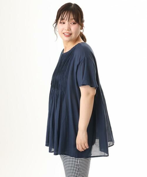 eur3 / エウルキューブ シャツ・ブラウス | 【WEB先行販売】【大きいサイズ】インド綿ピンタックブラウス（ネイビー）
