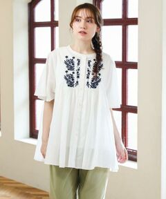 eur3 / エウルキューブ シャツ・ブラウス | 【大きいサイズ】インド綿刺繍ギャザーブラウス