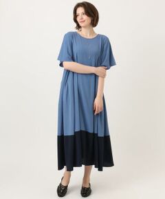 eur3 / エウルキューブ ロング・マキシ丈ワンピース | 【大きいサイズ】バイカラーフレアスリーブワンピース