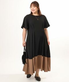 eur3 / エウルキューブ ロング・マキシ丈ワンピース | 【大きいサイズ】バイカラーフレアスリーブワンピース