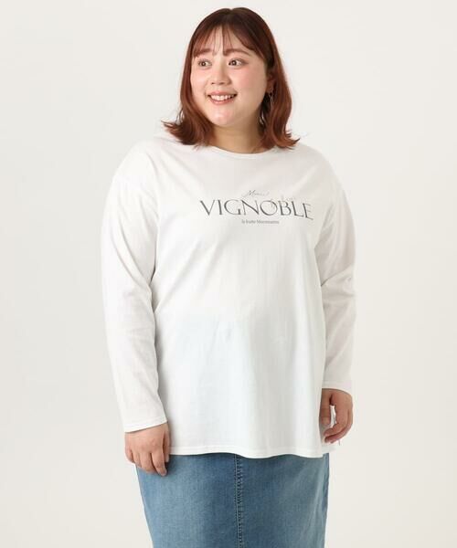 eur3 / エウルキューブ カットソー | 【大きいサイズ】コットン長袖Tシャツ（アイボリー(ロゴ））