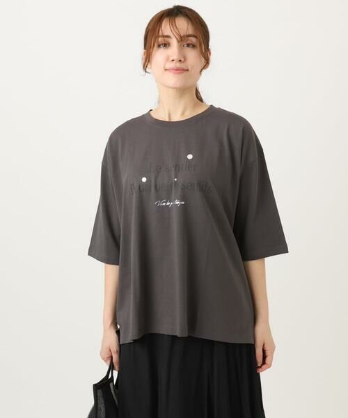 eur3 / エウルキューブ カットソー | 【大きいサイズ】コットンロゴTシャツ（ダークグレー）