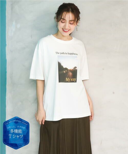 eur3 / エウルキューブ カットソー | 【大きいサイズ/機能素材】フォトプリントTシャツ（アイボリー）
