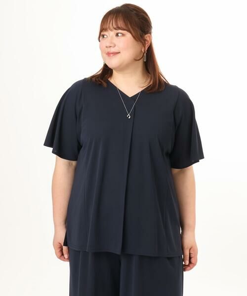 eur3 / エウルキューブ カットソー | 【大きいサイズ/接触冷感/セットアップ対応】Vネックジャージートップス | 詳細1