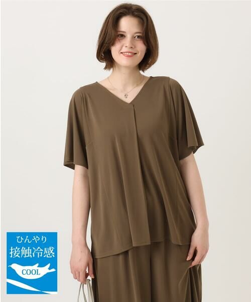 eur3 / エウルキューブ カットソー | 【大きいサイズ/接触冷感/セットアップ対応】Vネックジャージートップス（モカ）