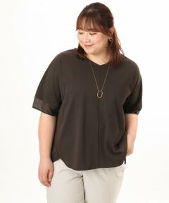 eur3 / エウルキューブ カットソー | 【大きいサイズ】Vネック袖シア—トップス