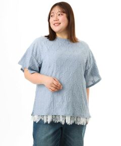 eur3 / エウルキューブ カットソー | 【大きいサイズ】アイレットレースフレアスリーブトップス