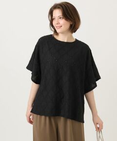eur3 / エウルキューブ カットソー | 【大きいサイズ】アイレットレースフレアスリーブトップス