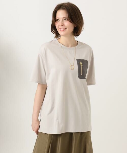 eur3 / エウルキューブ カットソー | 【大きいサイズ】ジップポケットコットンTシャツ（グレージュ）