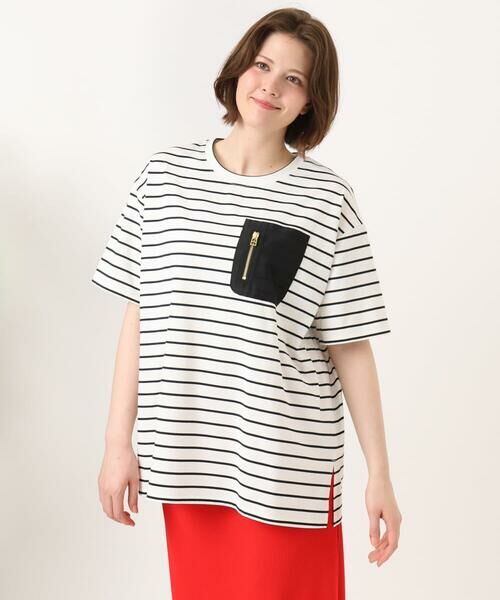 eur3 / エウルキューブ カットソー | 【大きいサイズ】ジップポケットコットンTシャツ（ホワイト）