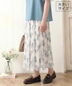 eur3 / エウルキューブ ロング・マキシ丈スカート | 【大きいサイズ/a.v.v×eur3/洗える】フラワープリントランダムプリーツスカート