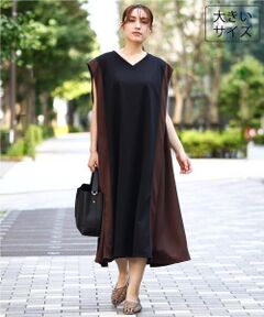 eur3 / エウルキューブ ロング・マキシ丈ワンピース | 【大きいサイズ/LAVEANGE×eur3】バイカラーノースリーブワンピース