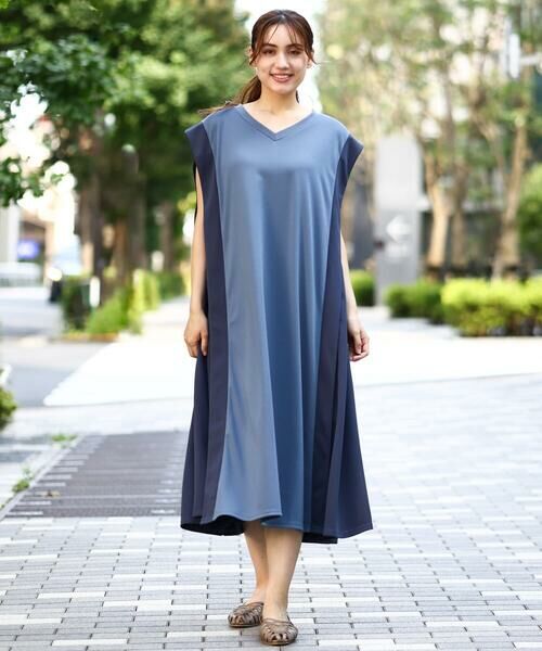 eur3 / エウルキューブ ロング・マキシ丈ワンピース | 【大きいサイズ/LAVEANGE×eur3】バイカラーノースリーブワンピース | 詳細2
