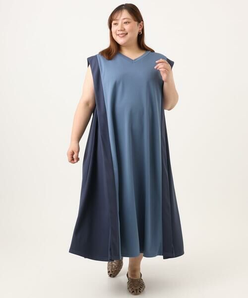 eur3 / エウルキューブ ロング・マキシ丈ワンピース | 【大きいサイズ/LAVEANGE×eur3】バイカラーノースリーブワンピース | 詳細5