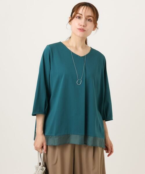eur3 / エウルキューブ カットソー | 【大きいサイズ/接触冷感/UVカット】Vネック裾シア—カットソー | 詳細1