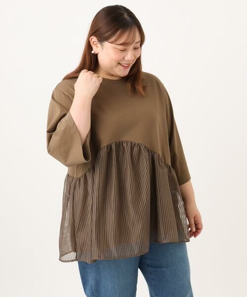eur3 / エウルキューブ カットソー | 【大きいサイズ/LAVEANGE×eur3】チュール切り替えジャージートップス | 詳細1