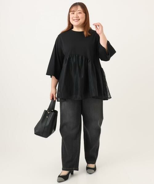 eur3 / エウルキューブ カットソー | 【大きいサイズ/LAVEANGE×eur3】チュール切り替えジャージートップス | 詳細13