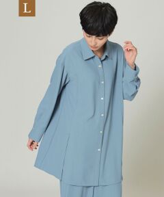 【L】【ウォッシャブル】【UV対策】ストレッチバックサテンロングシャツ