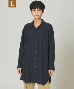 【L】【ウォッシャブル】【UV対策】ストレッチバックサテンロングシャツ