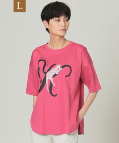 【L】【ウォッシャブル】イニシャルアニマルプリントTシャツ