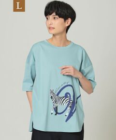 【L】【ウォッシャブル】イニシャルアニマルプリントTシャツ