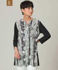 EVEX by KRIZIA  (大きいサイズ) / エヴェックス バイ クリツィア (オオキイサイズ) その他トップス | 【L】【ウォッシャブル】【接触冷感】ストライプリモーネプリントチュニックカットソー