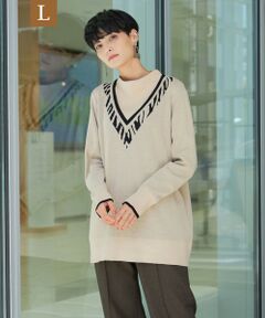 EVEX by KRIZIA  (大きいサイズ) / エヴェックス バイ クリツィア (オオキイサイズ) その他トップス | 【L】【ウォッシャブル】レイヤードゼブラジャカードニットソー