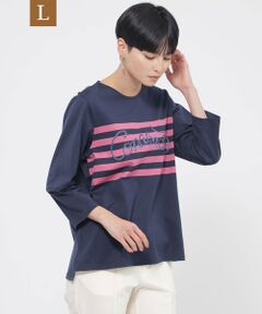 EVEX by KRIZIA  (大きいサイズ) / エヴェックス バイ クリツィア (オオキイサイズ) その他トップス | 【L】【ウォッシャブル】ロゴボーダークルーネックカットソー