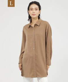 【L】【羽織でも1枚でも活躍】【ウォッシャブル】フィブリルライクサテンロングシャツ