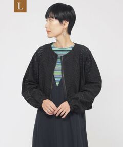 EVEX by KRIZIA  (大きいサイズ) / エヴェックス バイ クリツィア (オオキイサイズ) テーラードジャケット | 【L】【ウォッシャブル】パンチングゼブラショートブルゾン