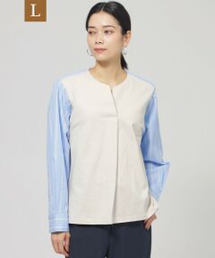 EVEX by KRIZIA  (大きいサイズ) / エヴェックス バイ クリツィア (オオキイサイズ) その他トップス | 【L】【ウォッシャブル】ラメストライプジャージ—コンビプルオーバー