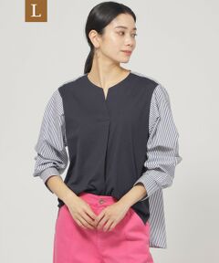 EVEX by KRIZIA  (大きいサイズ) / エヴェックス バイ クリツィア (オオキイサイズ) その他トップス | 【L】【ウォッシャブル】ラメストライプジャージ—コンビプルオーバー