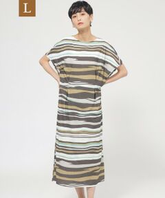 EVEX by KRIZIA  (大きいサイズ) / エヴェックス バイ クリツィア (オオキイサイズ) ロング・マキシ丈ワンピース | 【L】【カタログ掲載品】【接触冷感】【UV対策】【ウォッシャブル】コンチェロアニマルボーダーワンピース