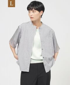 EVEX by KRIZIA  (大きいサイズ) / エヴェックス バイ クリツィア (オオキイサイズ) その他トップス | 【L】【ウォッシャブル】シアーコンビストライプバンドカラーシャツ